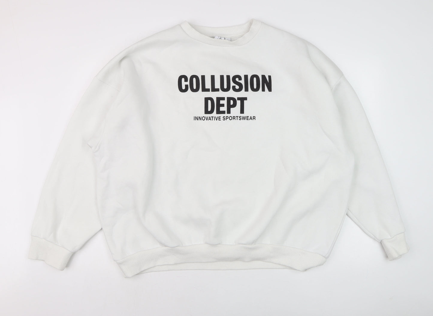 Collusion Men’s White L Pullover Sweatshirt Crew Neck Graphic Print