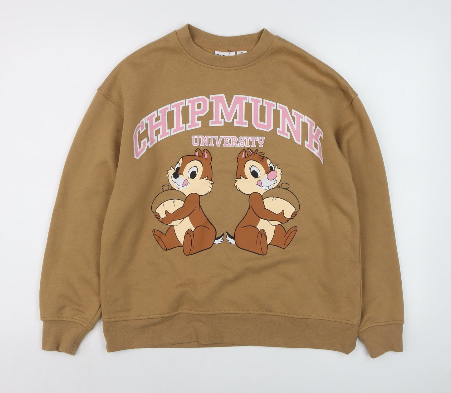 Disney Chipmunk University Brown Sweatshirt Women XS Crew Neck Pullover