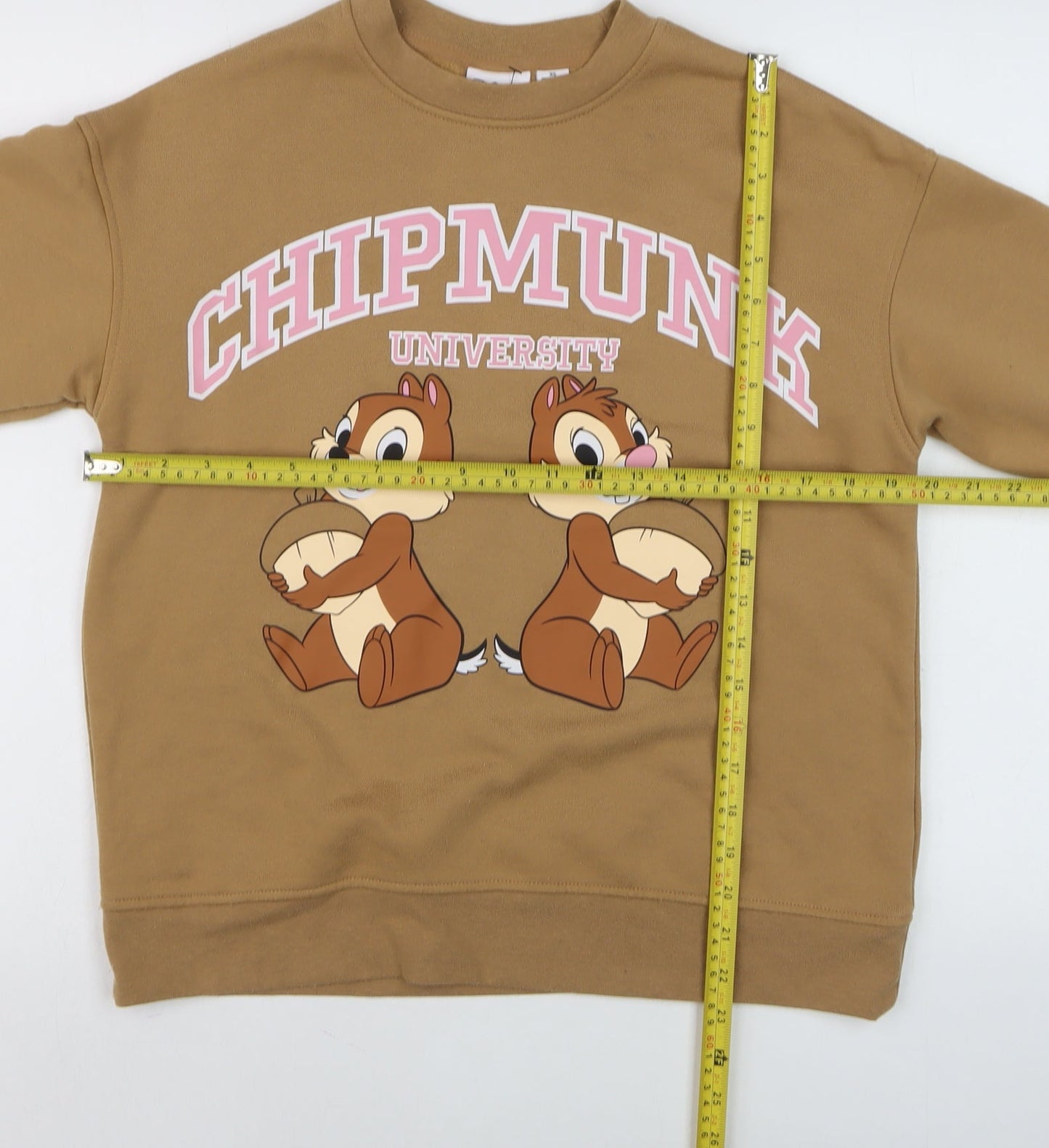 Disney Chipmunk University Brown Sweatshirt Women XS Crew Neck Pullover