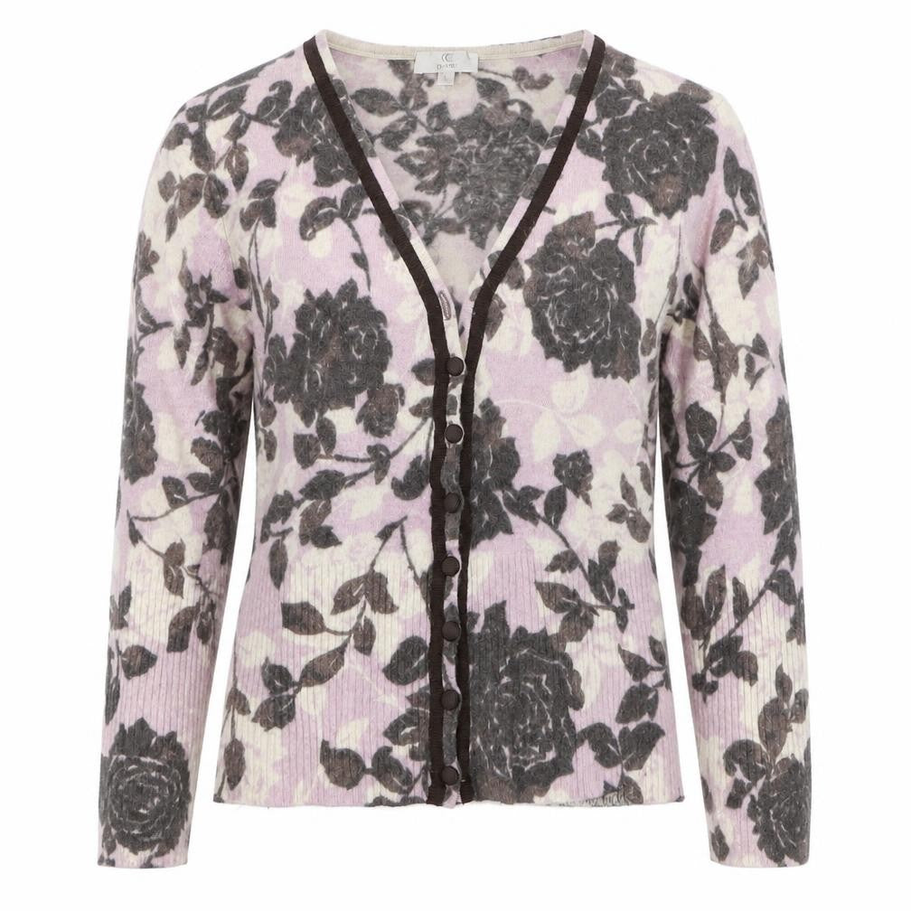 Country Casuals Petite Women's Pink Floral Cardigan Small Viscose Wool Blend