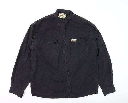 Bay Line Men's Black Cotton Long Sleeve Button-Up Shirt L