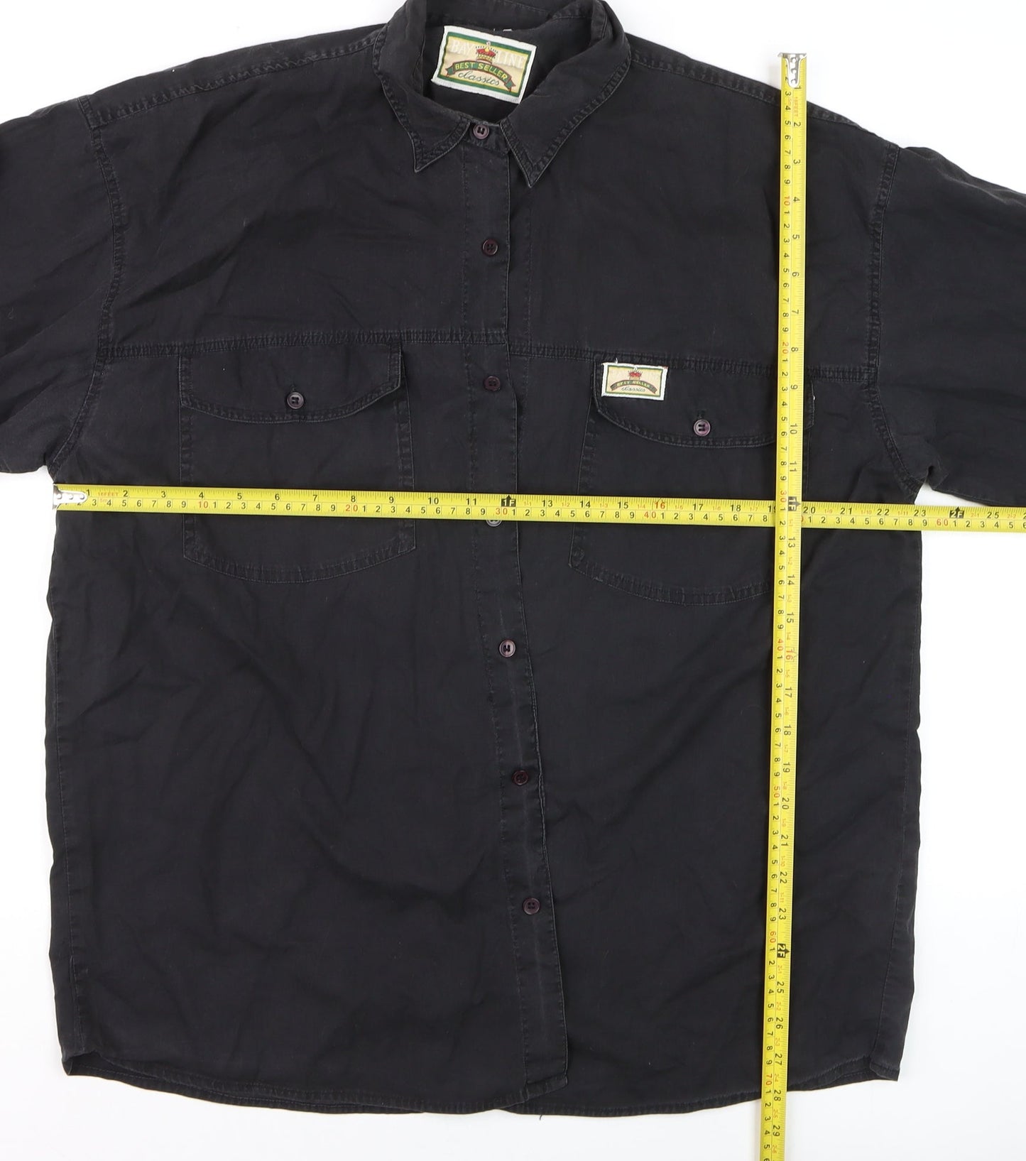 Bay Line Men's Black Cotton Long Sleeve Button-Up Shirt L