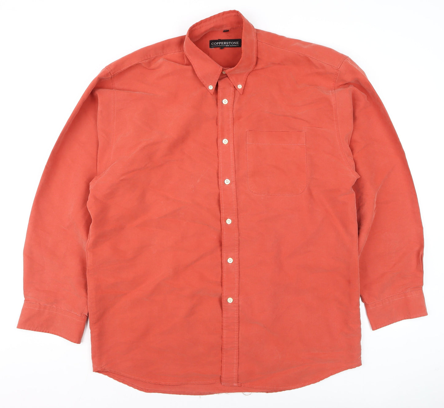 Copperstone Men's Orange Long Sleeve Cotton Button-Up Shirt L