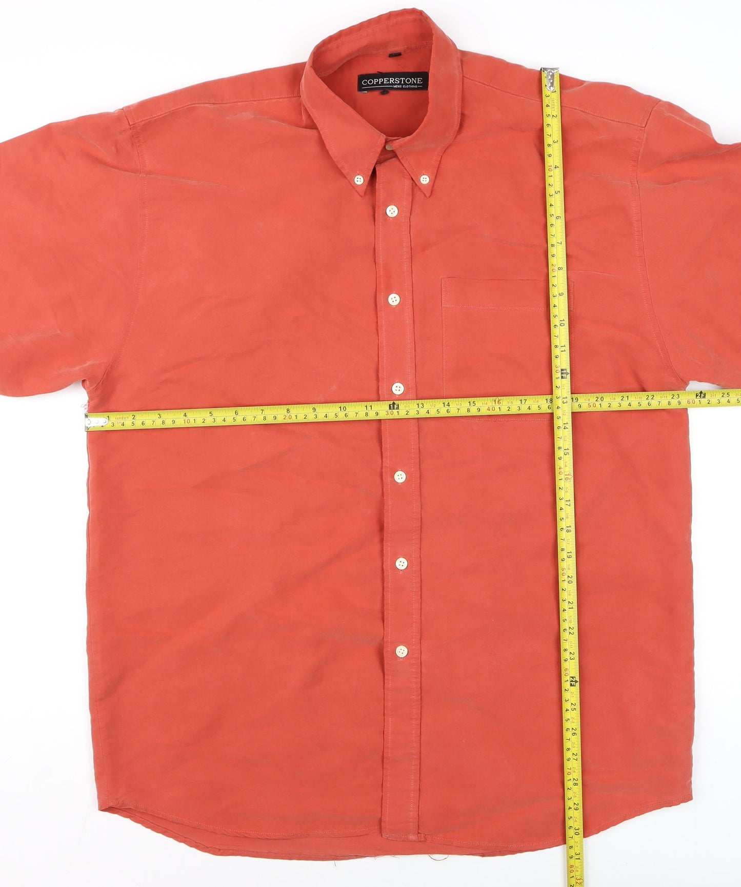 Copperstone Men's Orange Long Sleeve Cotton Button-Up Shirt L