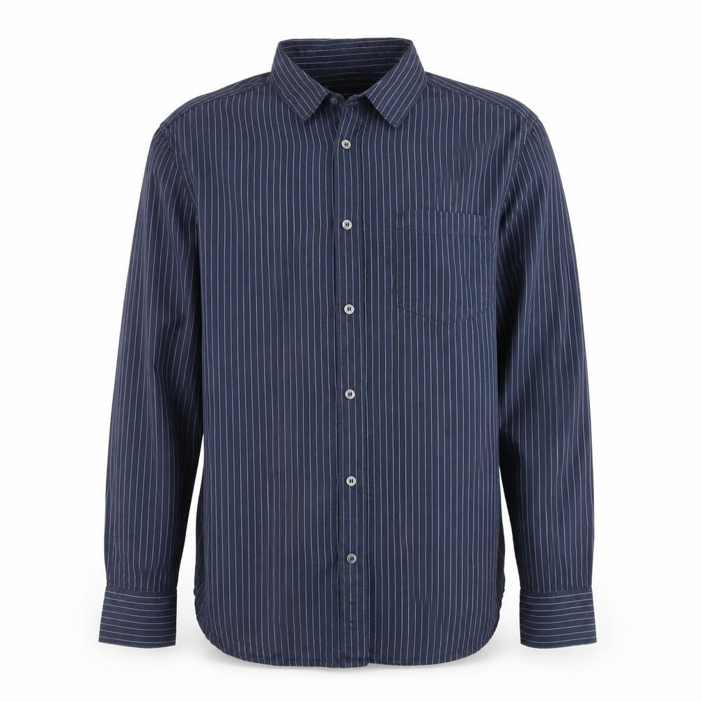 French Connection Men's Blue Striped Long Sleeve Cotton Shirt Size L