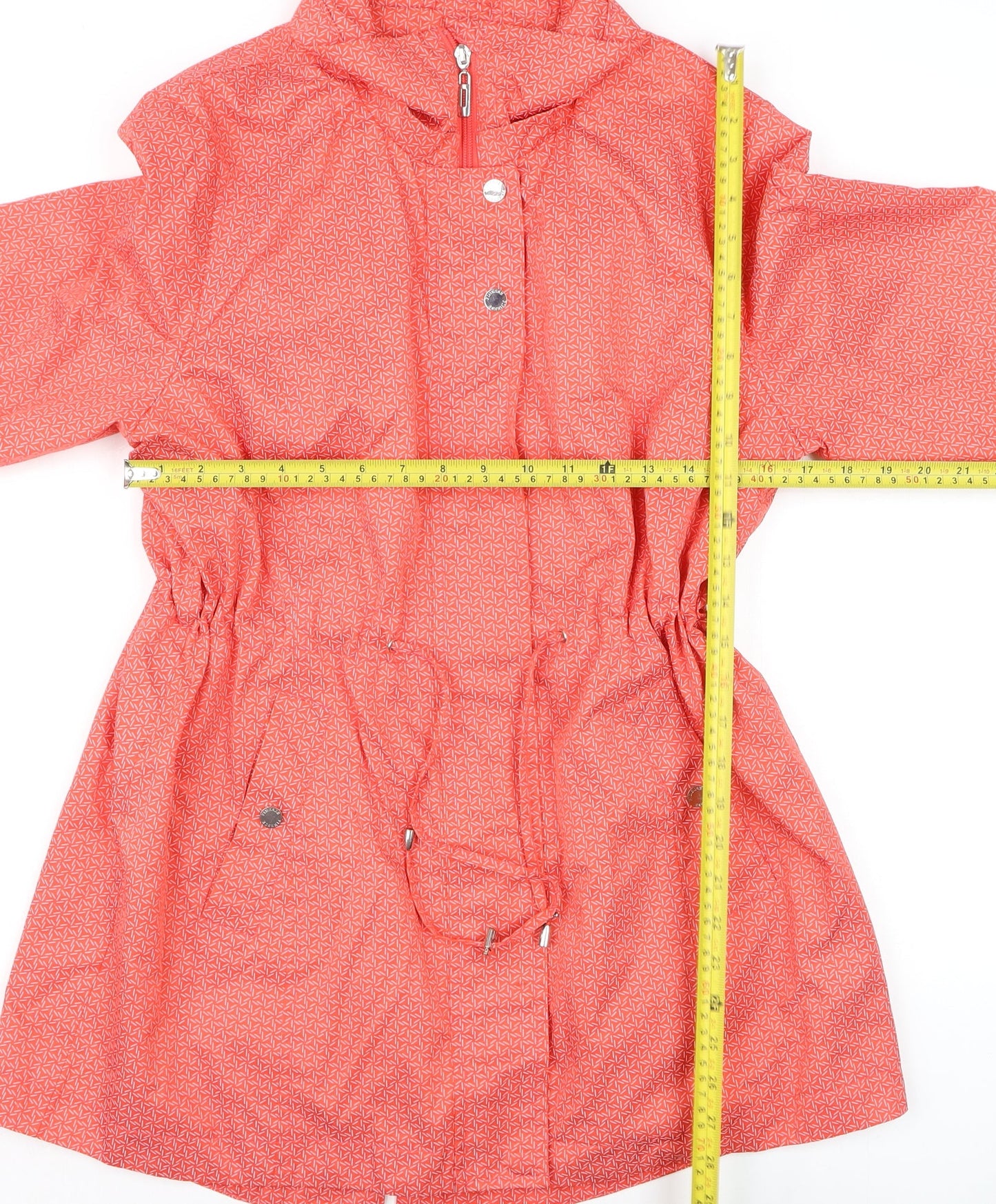 Finesse Womens Orange Rain Coat Jacket Size 14 Drawstring Hooded