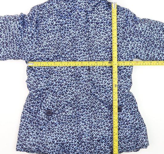 Lands' End Girls Blue Heart Print Hooded Puffer Jacket Size 14 Years