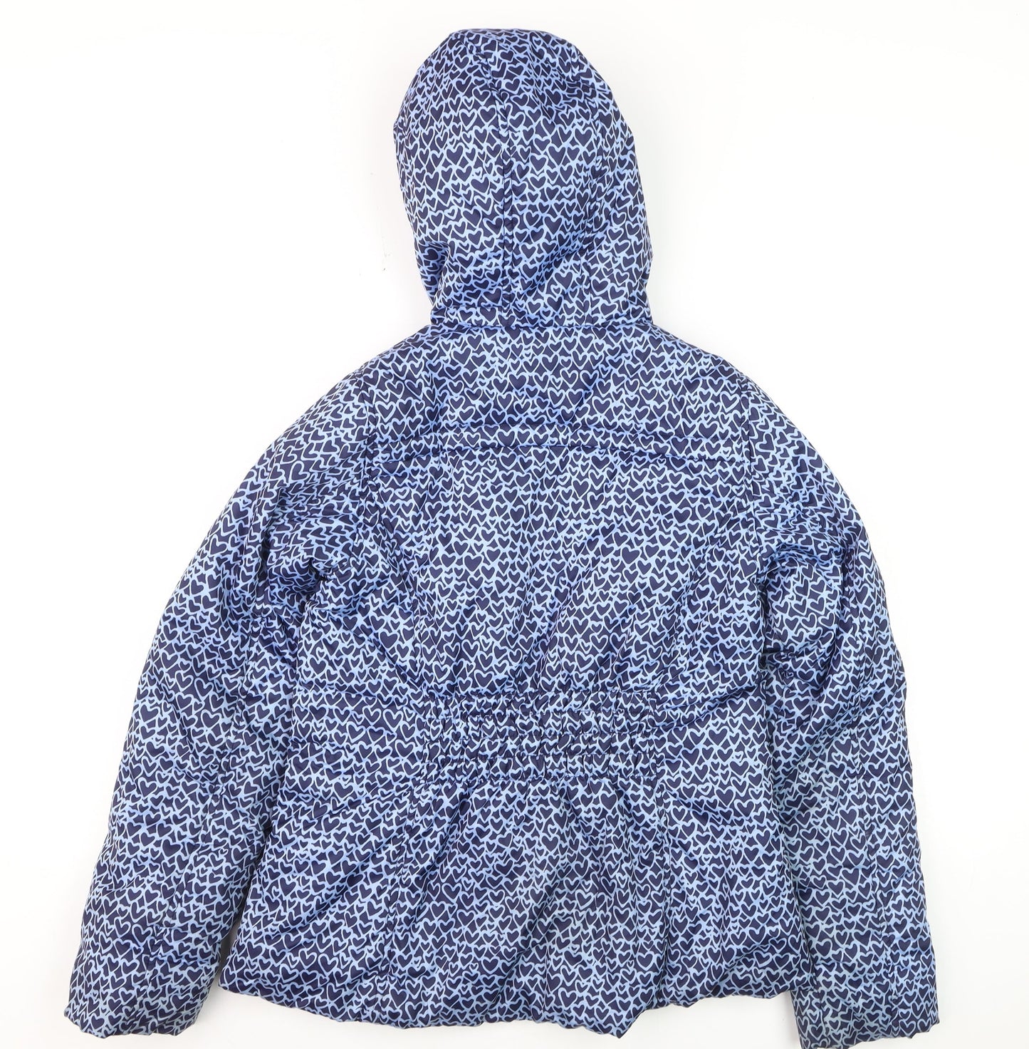 Lands' End Girls Blue Heart Print Hooded Puffer Jacket Size 14 Years