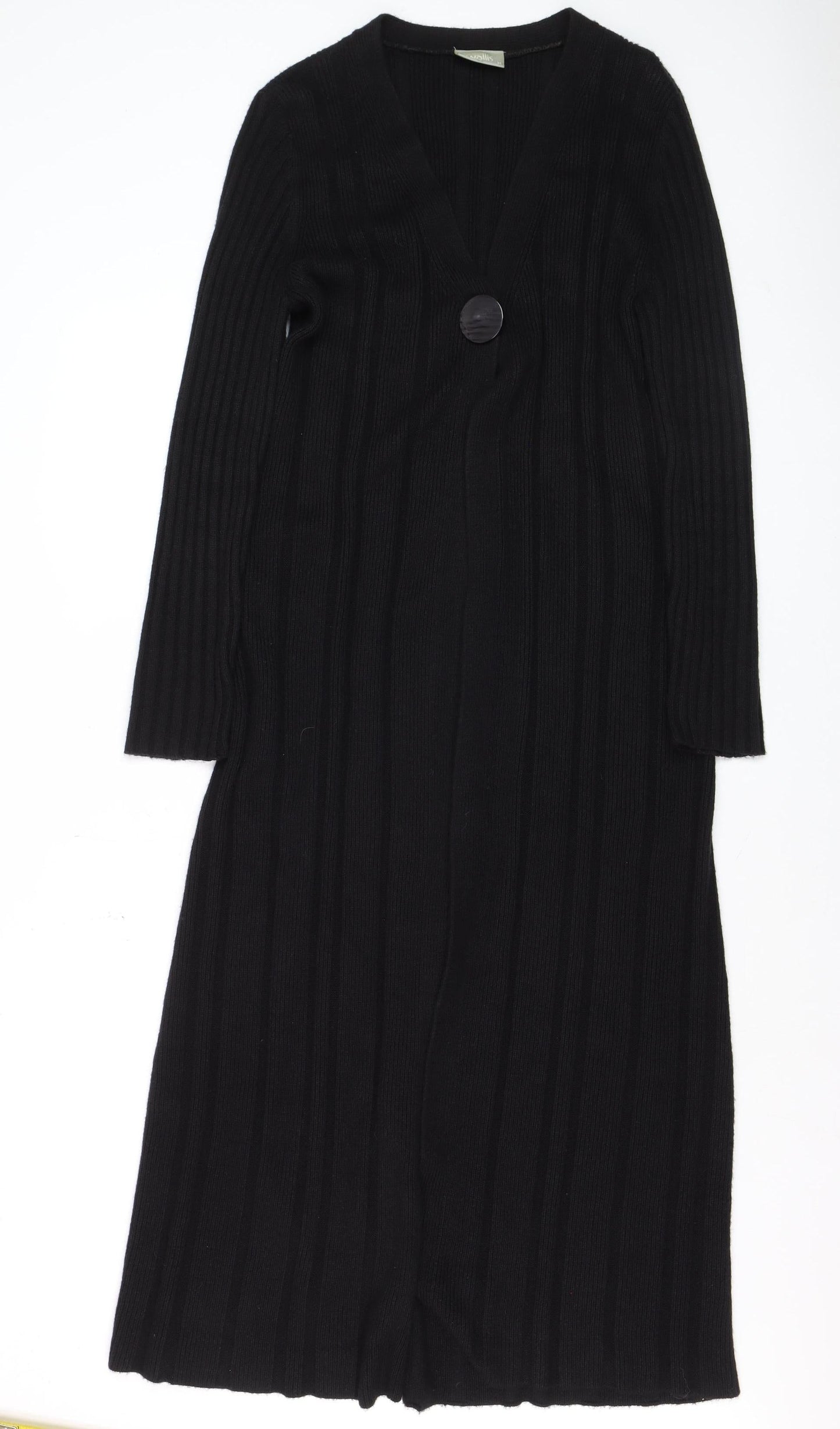 Wallis Women's Black Ribbed Long Sleeve V-Neck Cardigan M