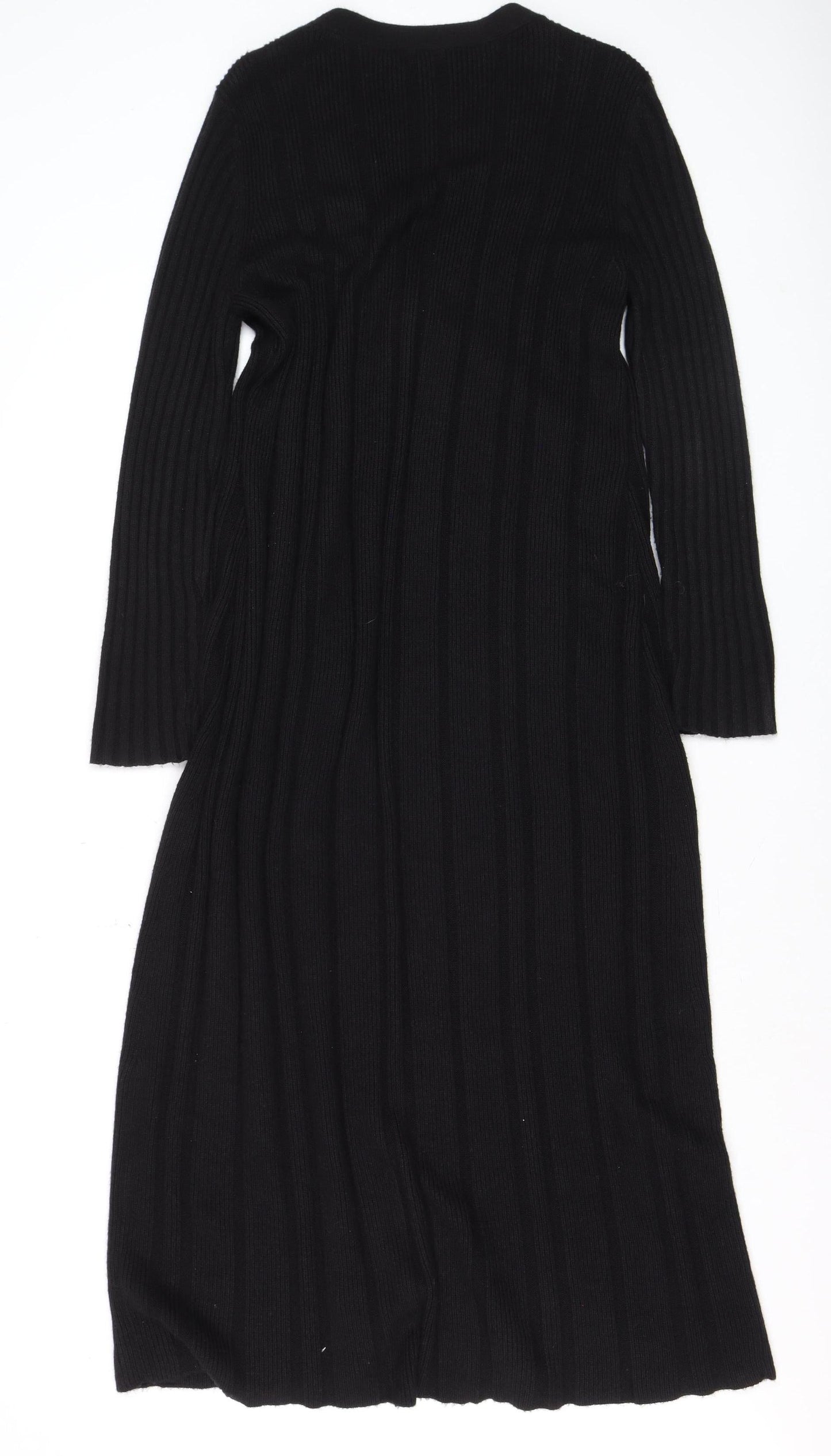 Wallis Women's Black Ribbed Long Sleeve V-Neck Cardigan M