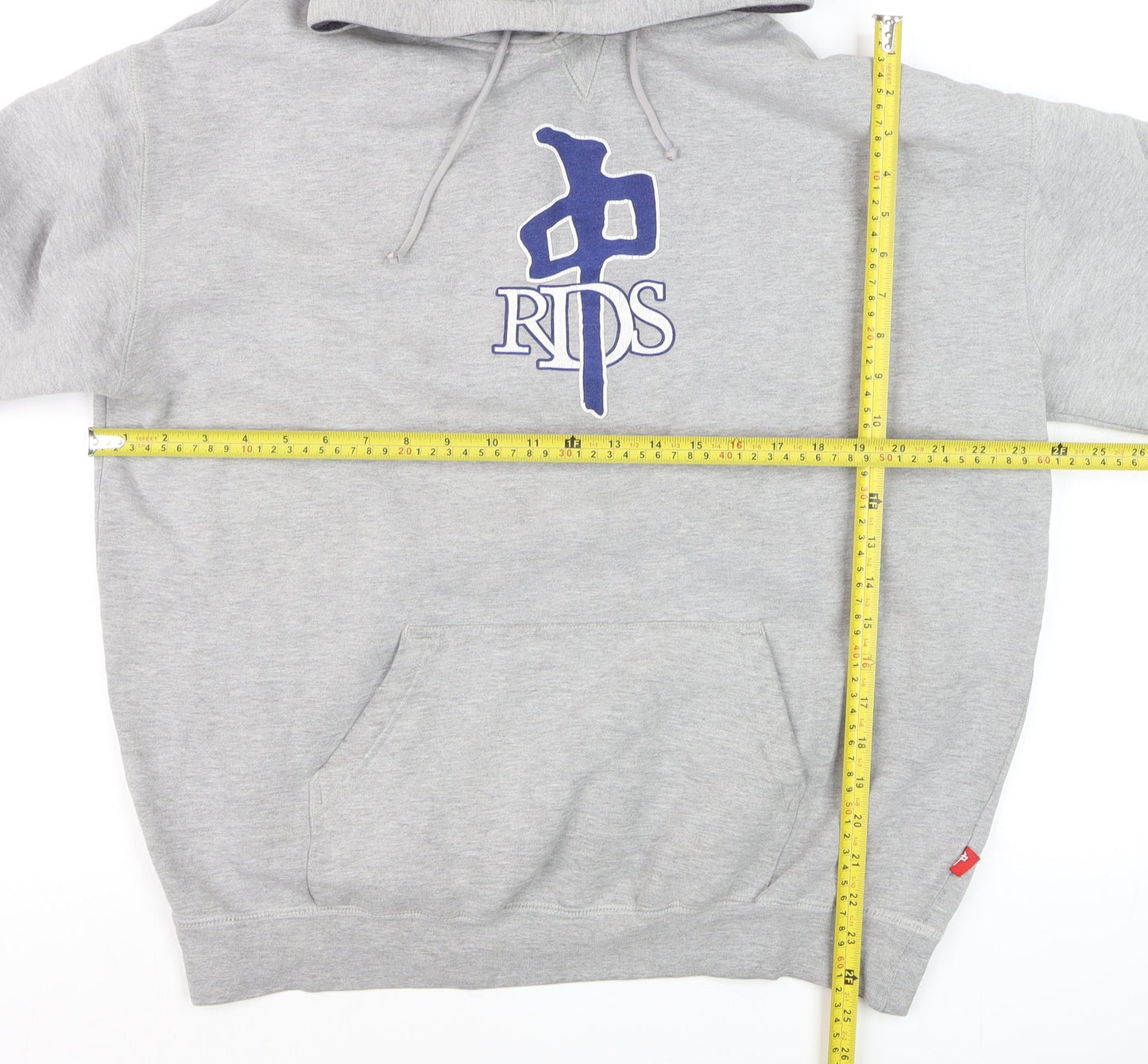 RDS Mens Grey Pullover Hoodie L Graphic Fleece Sweatshirt