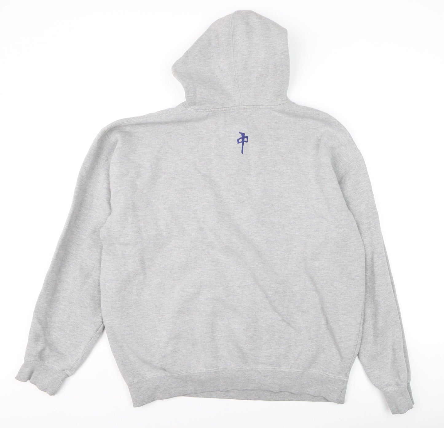 RDS Mens Grey Pullover Hoodie L Graphic Fleece Sweatshirt