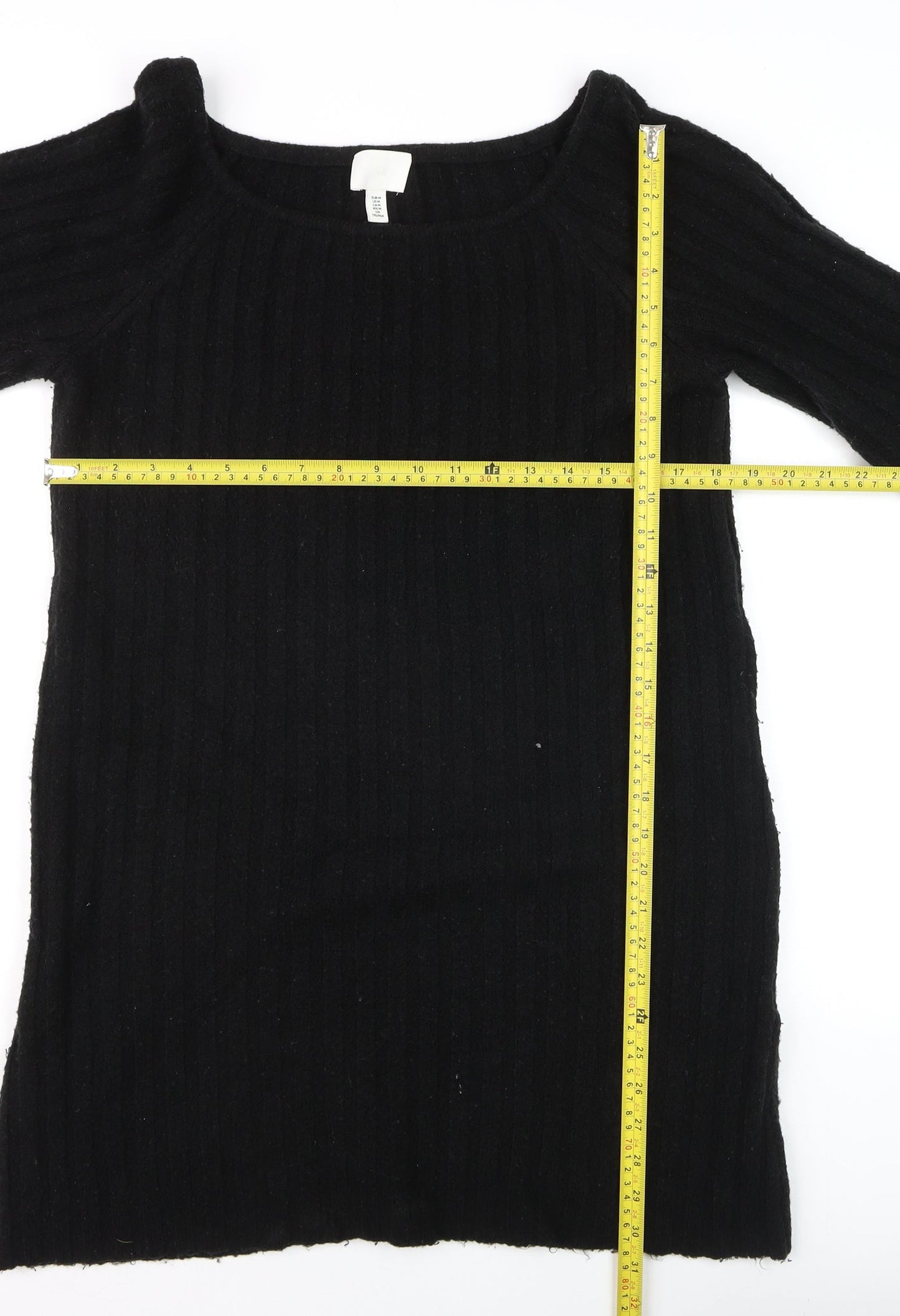 H&M Women’s Black Ribbed Boat Neck Pullover Jumper Size 12