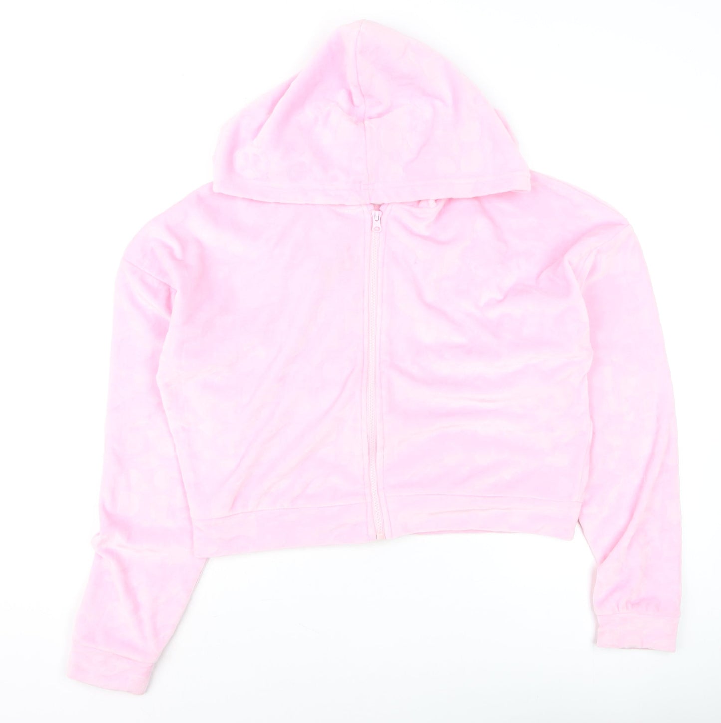 Barbie Women Pink L Velour Cropped Hooded Full Zip Track Jacket