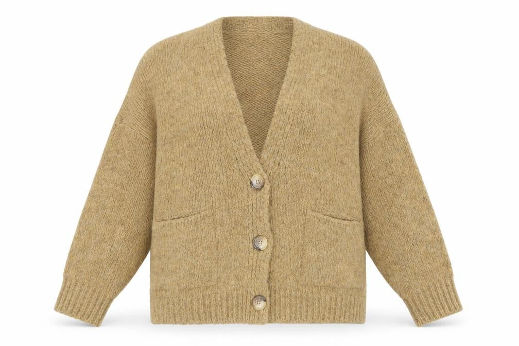 Topshop Women Beige Chunky Knit V-Neck Cardigan Size S
