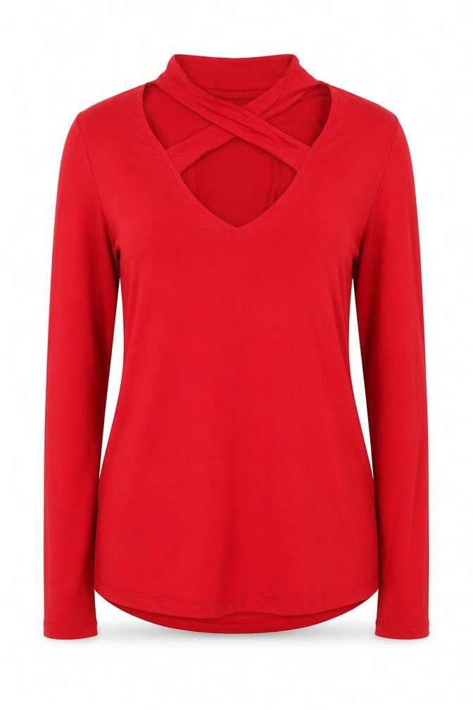 Select Women’s Red Long Sleeve V-Neck Stretch Jersey Top Size 14