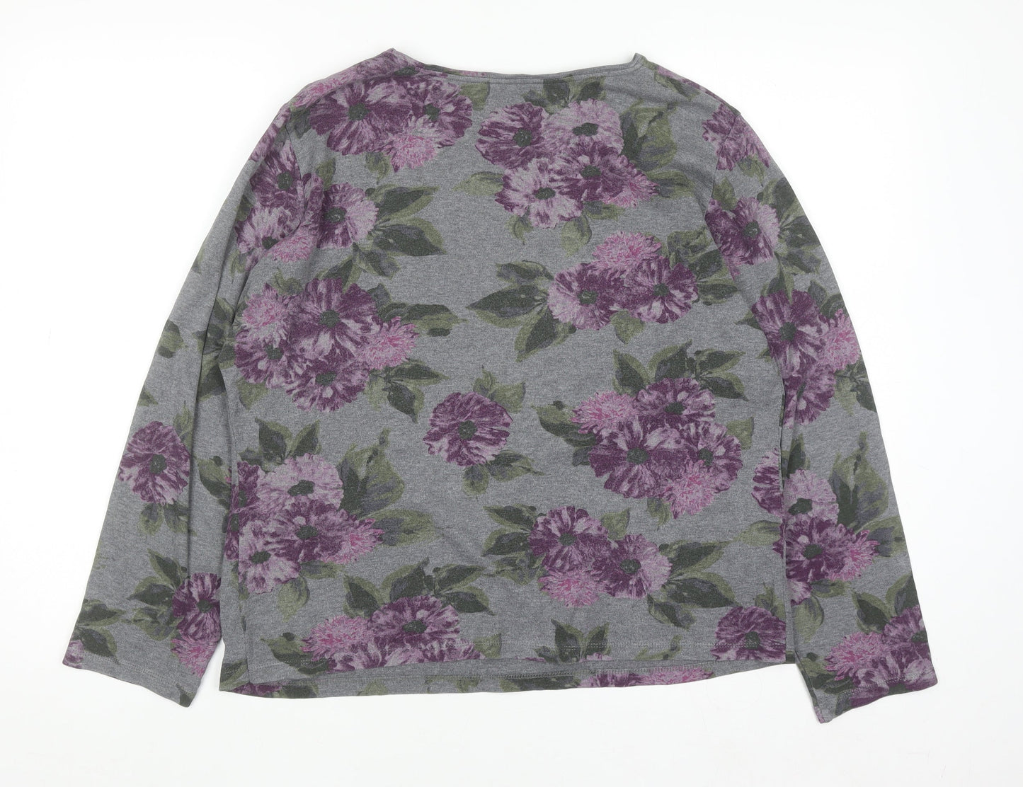 Croft & Barrow Women's Grey Floral Long Sleeve Jersey T-Shirt Size 18 Plus