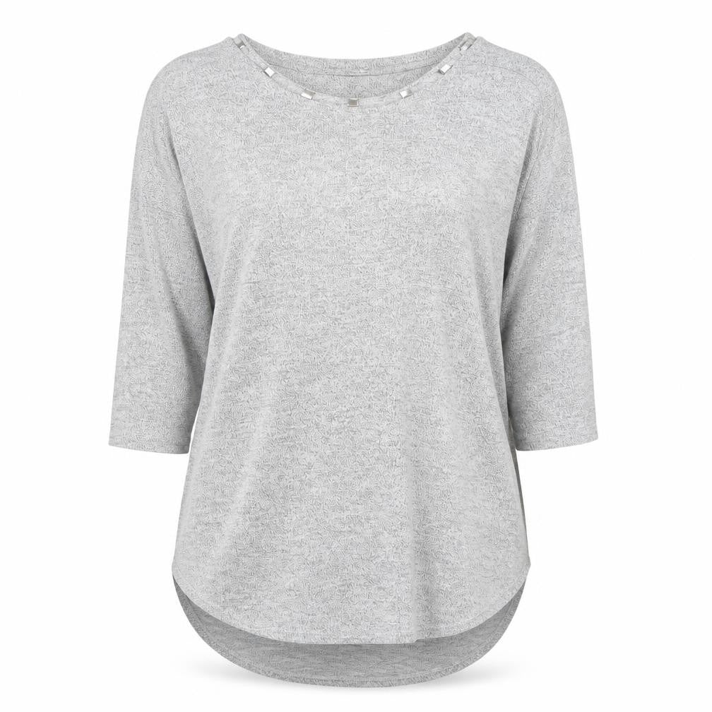 Matalan Women's Grey Beaded Boat Neck 3/4 Sleeve Jersey Top Size L