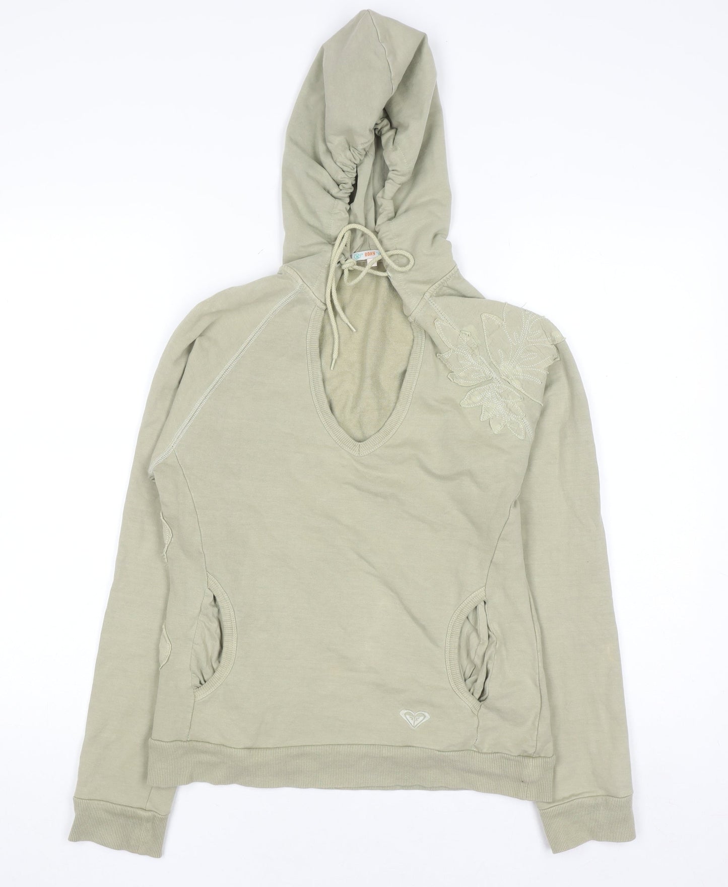 Roxy Women's Beige Embroidered Pullover Hoodie Size L Cotton Blend