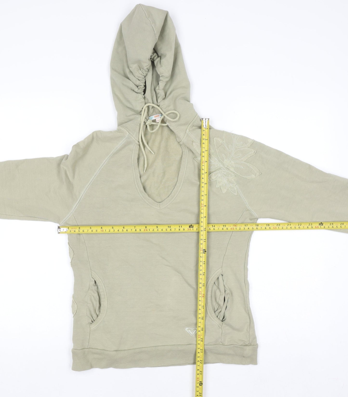 Roxy Women's Beige Embroidered Pullover Hoodie Size L Cotton Blend