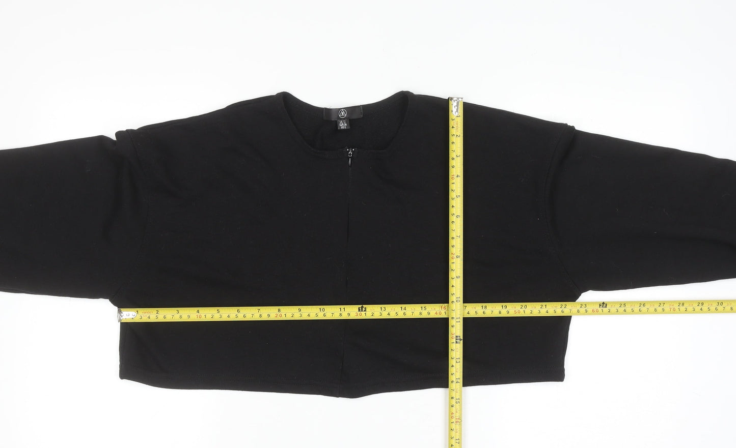 Missguided Women’s Black Cropped Long Sleeve Zip Jersey Top Size 10