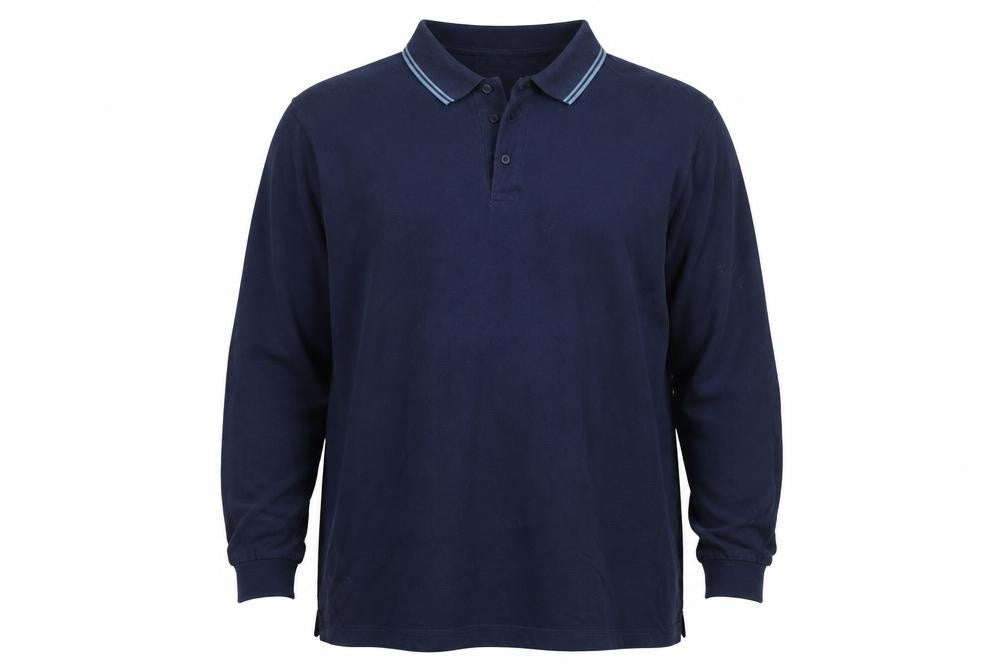 Jacamo Men's Blue Long Sleeve Polo Shirt Big 1X Regular Fit