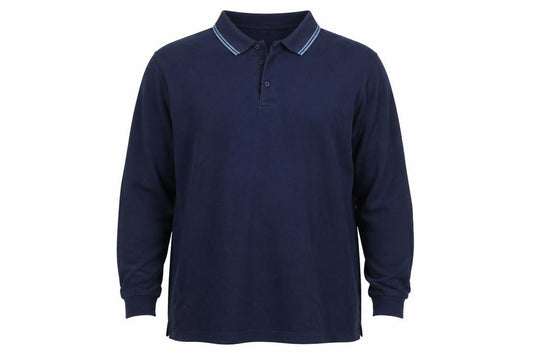 Jacamo Men's Blue Long Sleeve Polo Shirt Big 1X Regular Fit