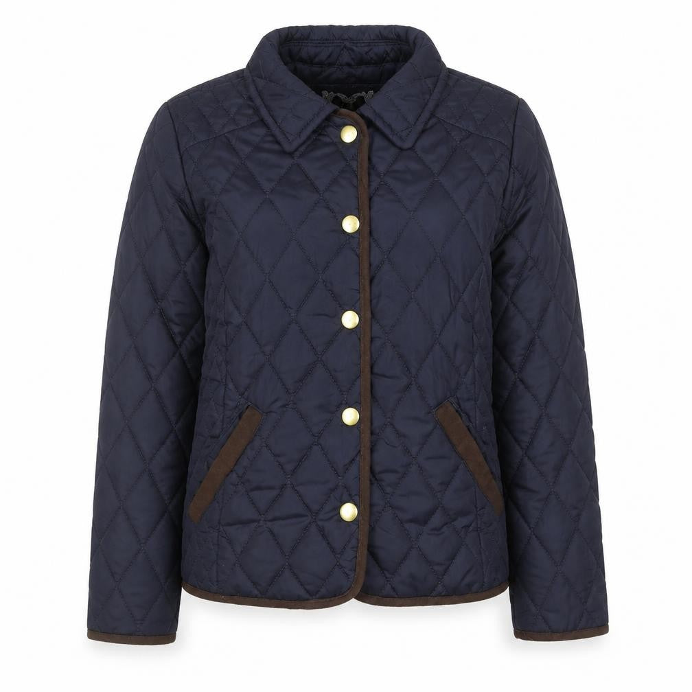 Front view of YD girls’ blue quilted jacket 11-12 years padded mid-length coat