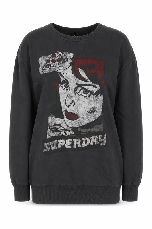 Superdry Womens Black Graphic Pullover Sweatshirt UK 10