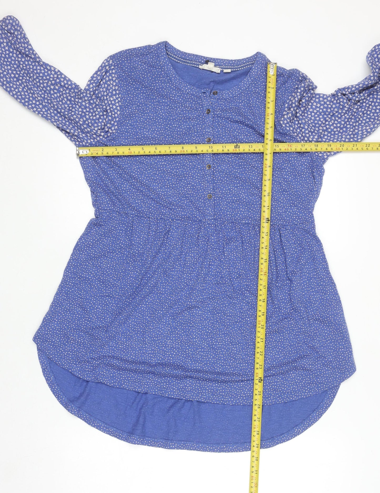 Fat Face Women's Blue Polka Dot Long Sleeve Tunic Blouse UK 10