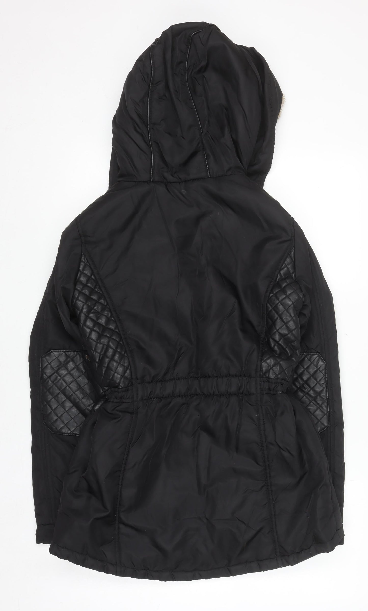 Zara Women Black Faux Fur Lined Hooded Parka Jacket Size 12