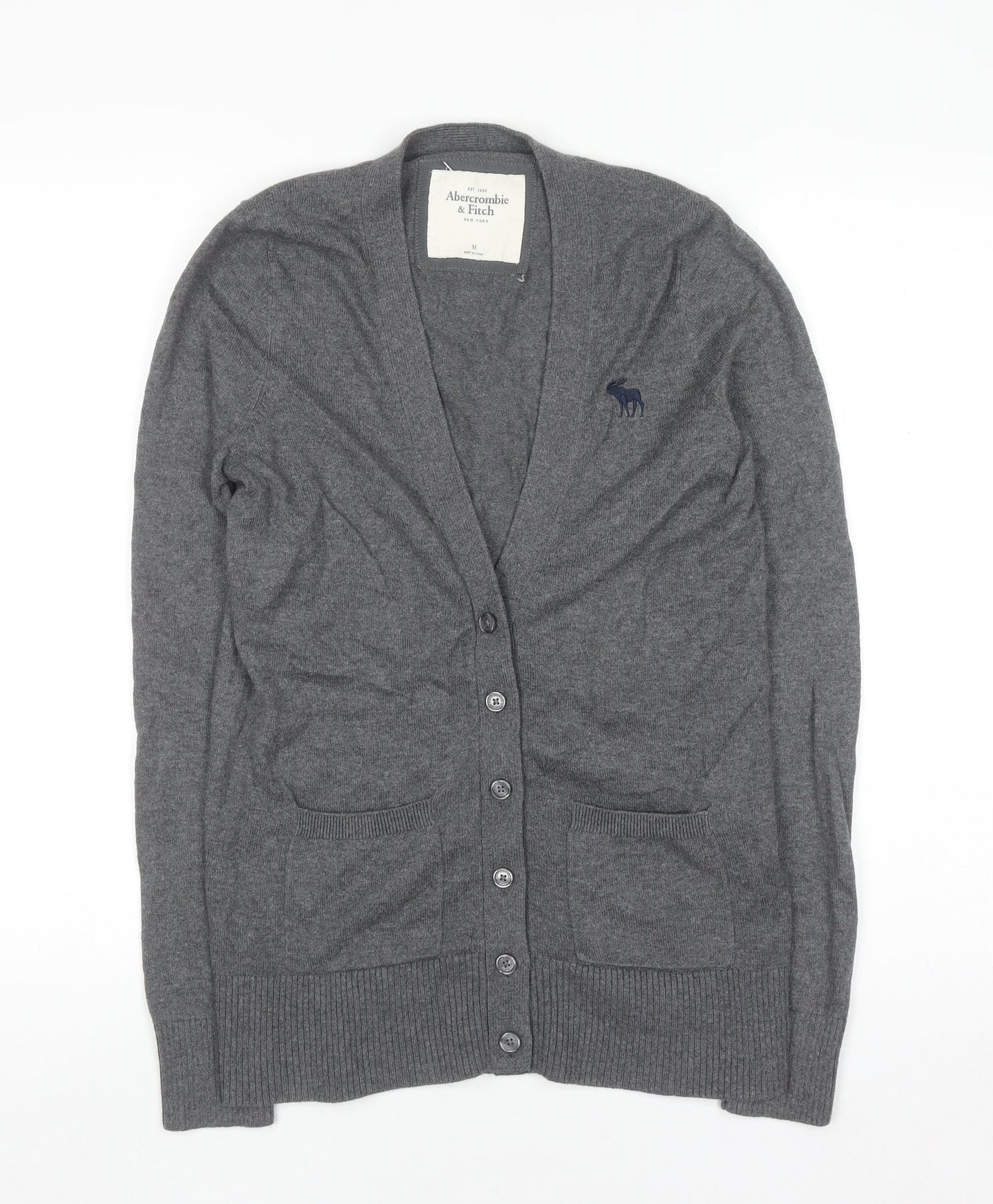 Abercrombie & Fitch Women's Grey Cardigan M V-Neck Knit Jumper
