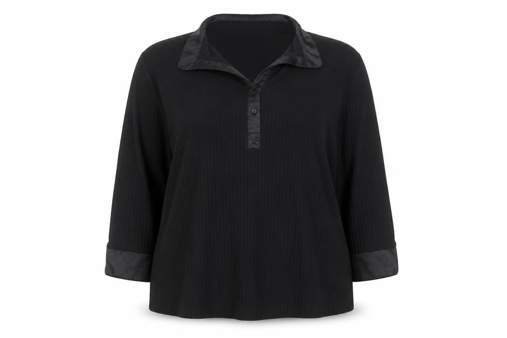 For Women Black Collared Long Sleeve Stretch Jersey Top Size 24