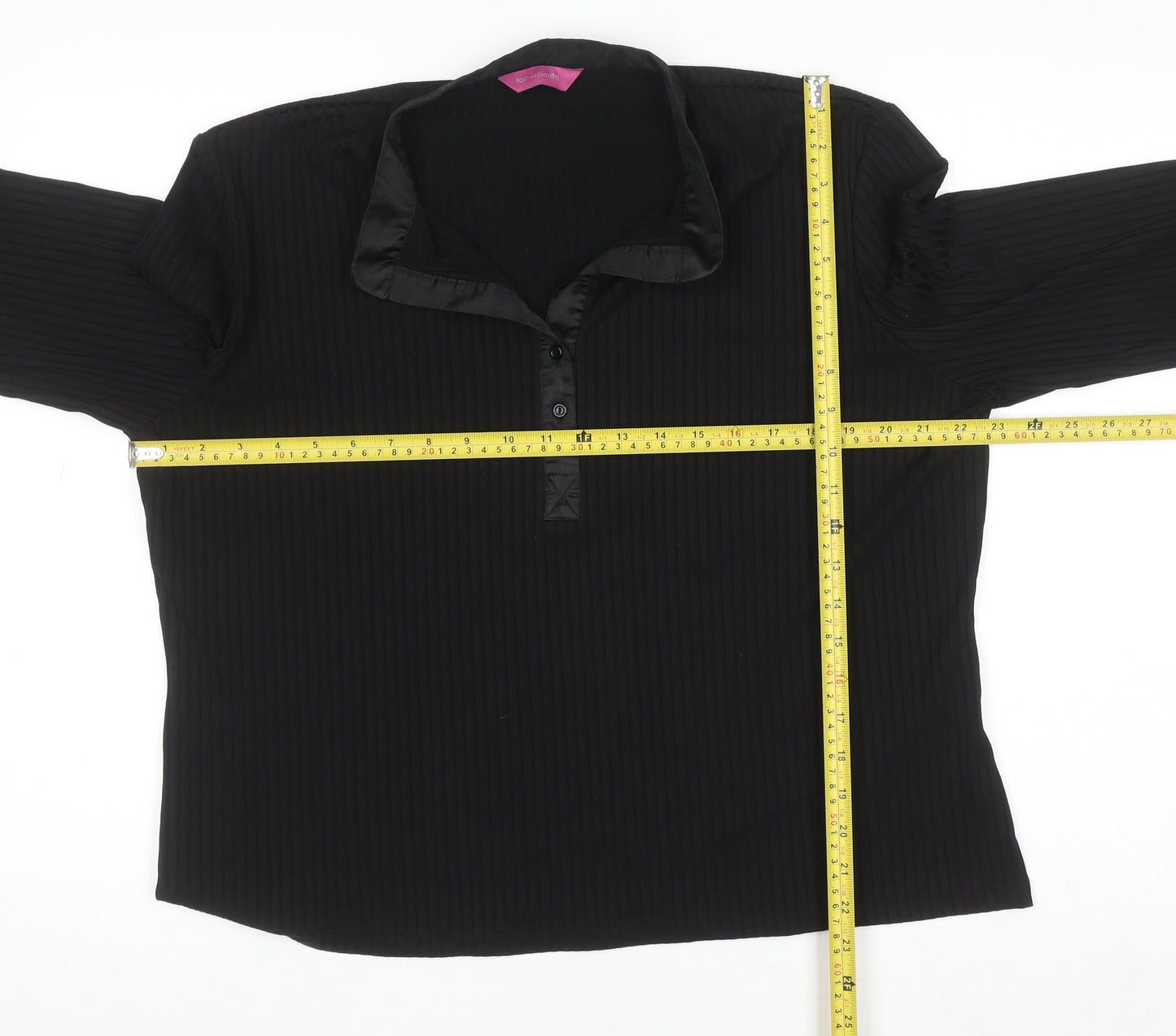 For Women Black Collared Long Sleeve Stretch Jersey Top Size 24
