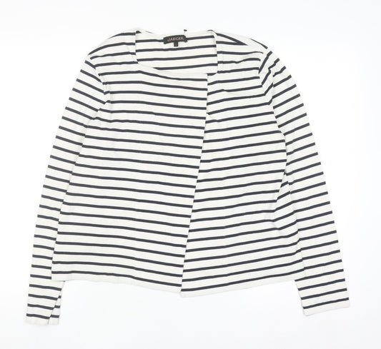 Jaeger Women’s White Striped Cotton Cardigan L Long Sleeve