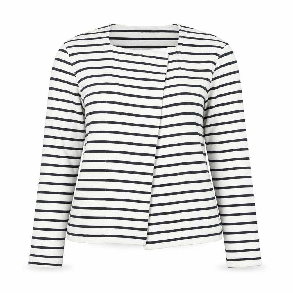 Jaeger Women’s White Striped Cotton Cardigan L Long Sleeve