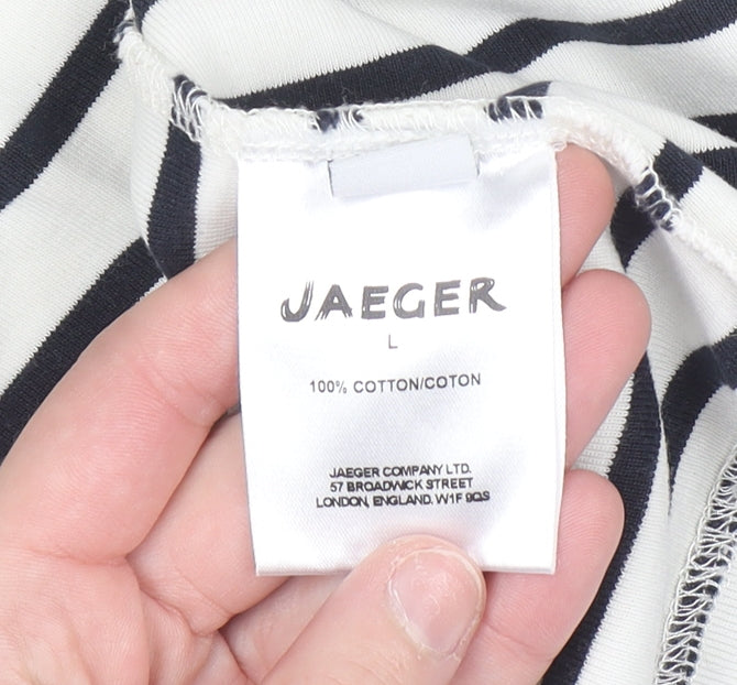 Jaeger Women’s White Striped Cotton Cardigan L Long Sleeve