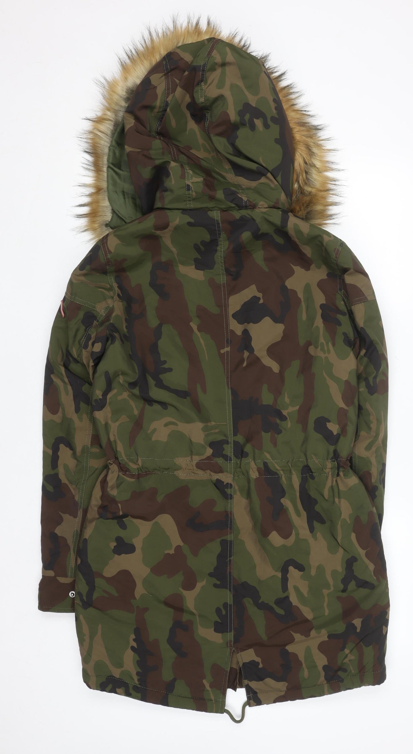 ONLY Women’s Green Camouflage Long Parka Jacket with Faux Fur Hood S