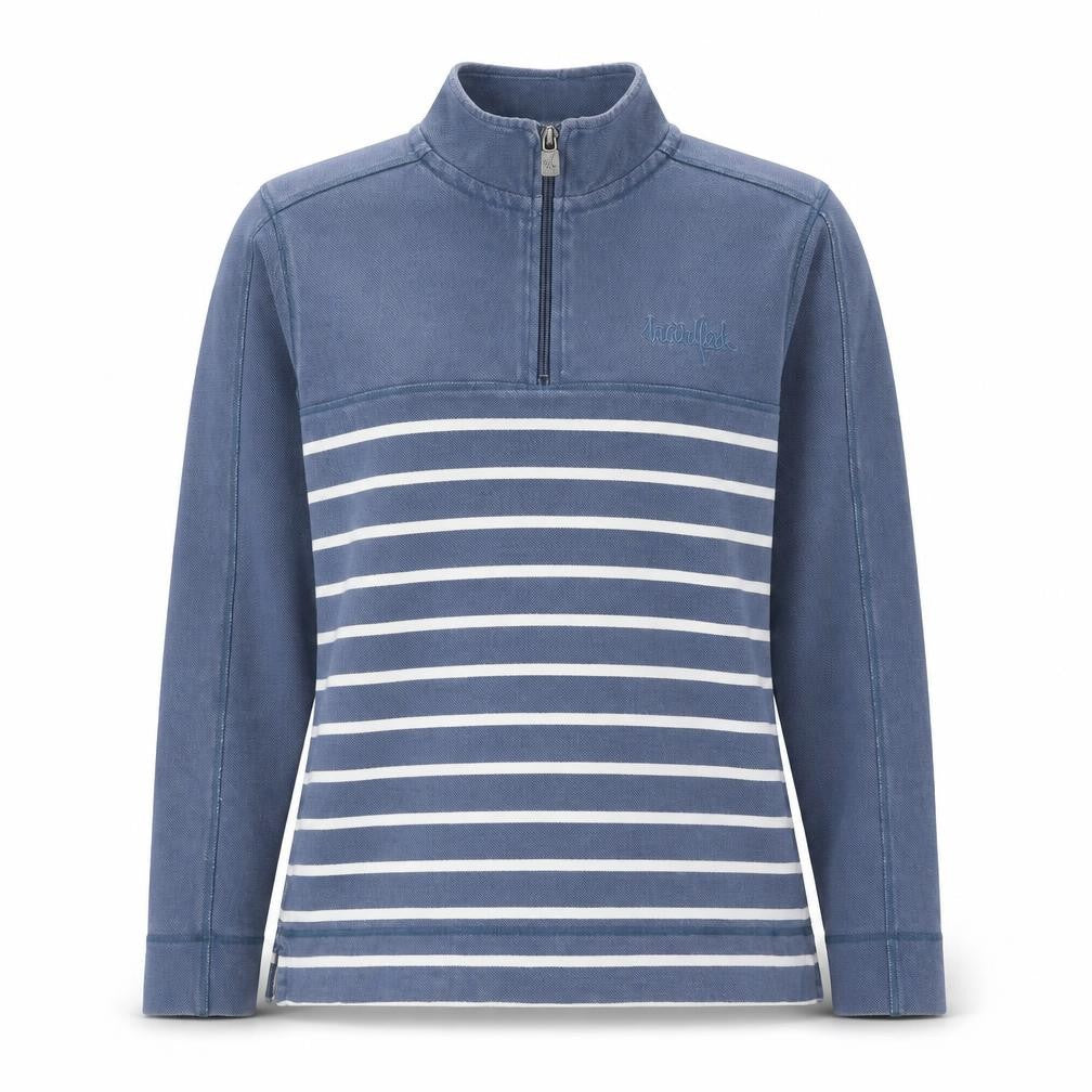 Weird Fish Women Blue Striped 1/4 Zip Pullover Sweatshirt Size 10