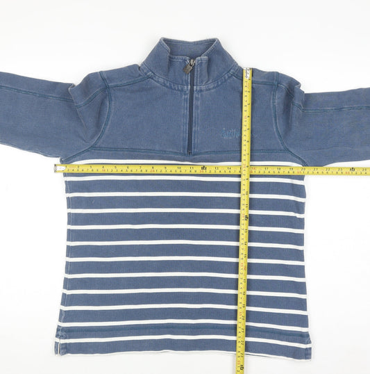 Weird Fish Women Blue Striped 1/4 Zip Pullover Sweatshirt Size 10