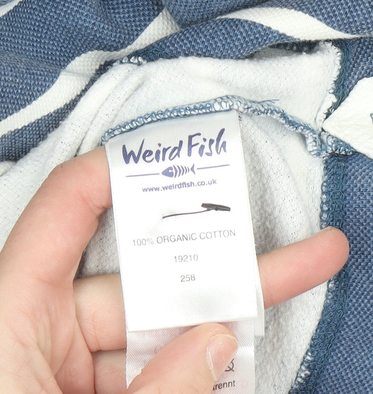 Weird Fish Women Blue Striped 1/4 Zip Pullover Sweatshirt Size 10