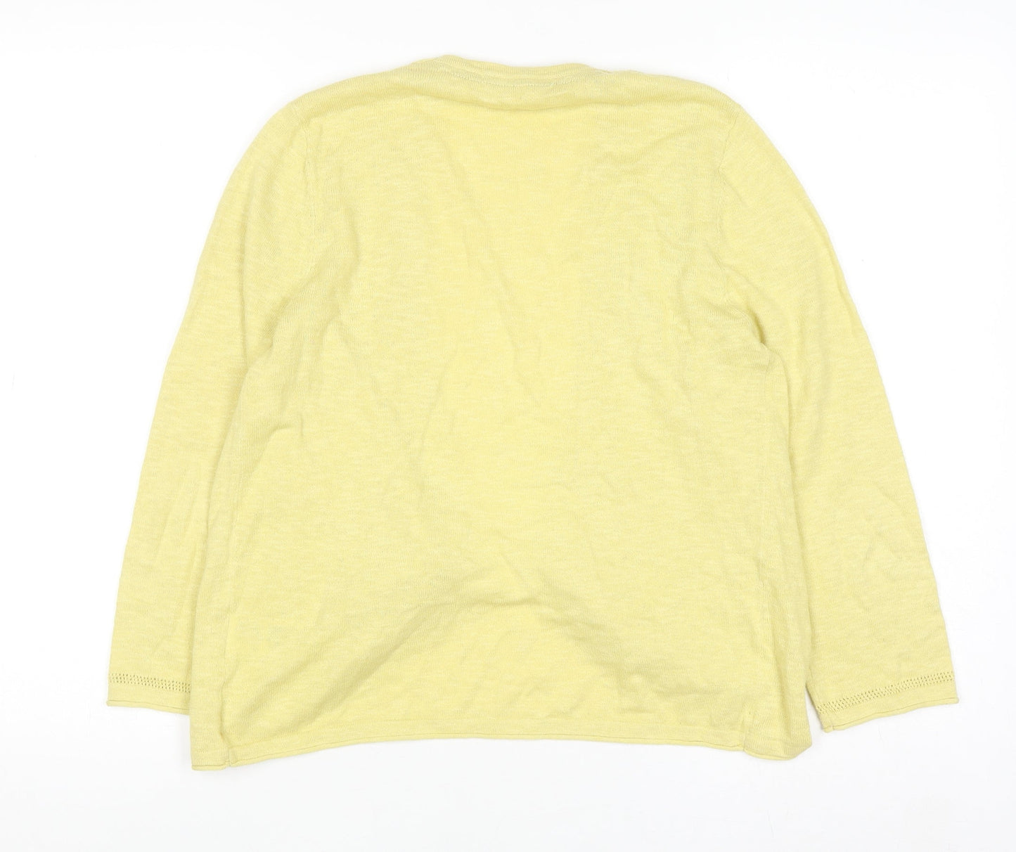 White Stuff Women Yellow Cotton Linen Long Sleeve Cardigan UK 8