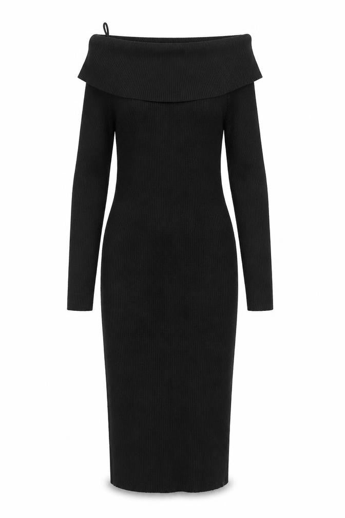 Blue Vanilla Women Black Off Shoulder Knit Bodycon Dress S