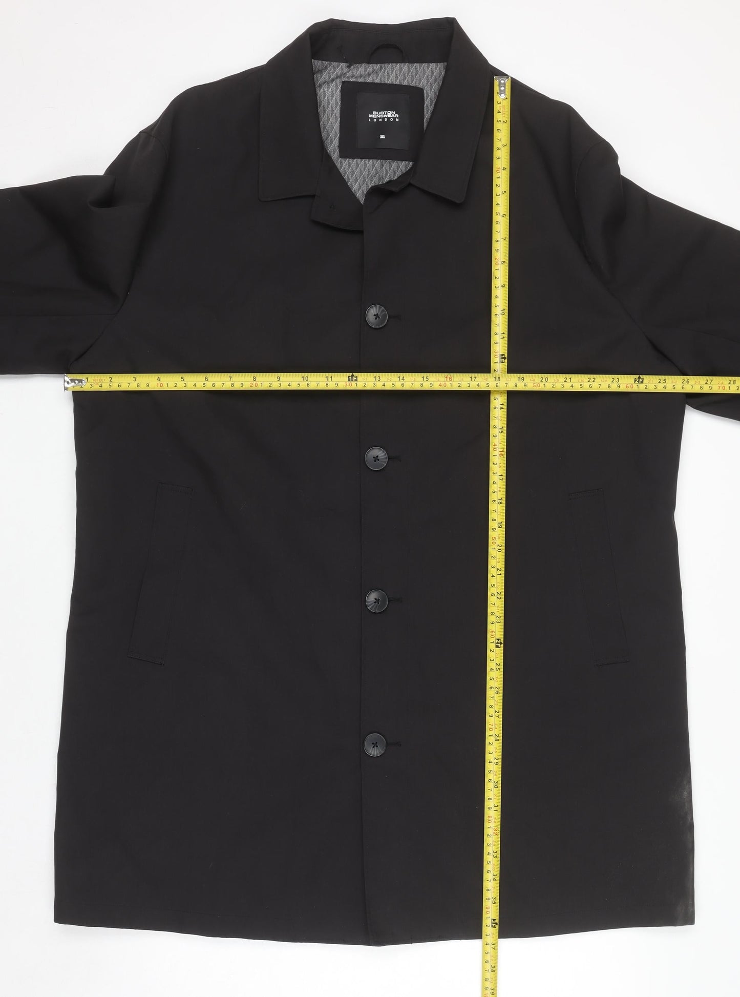Burton Menswear London Men's Black 2XL Regular Fit Cotton Blend Overcoat