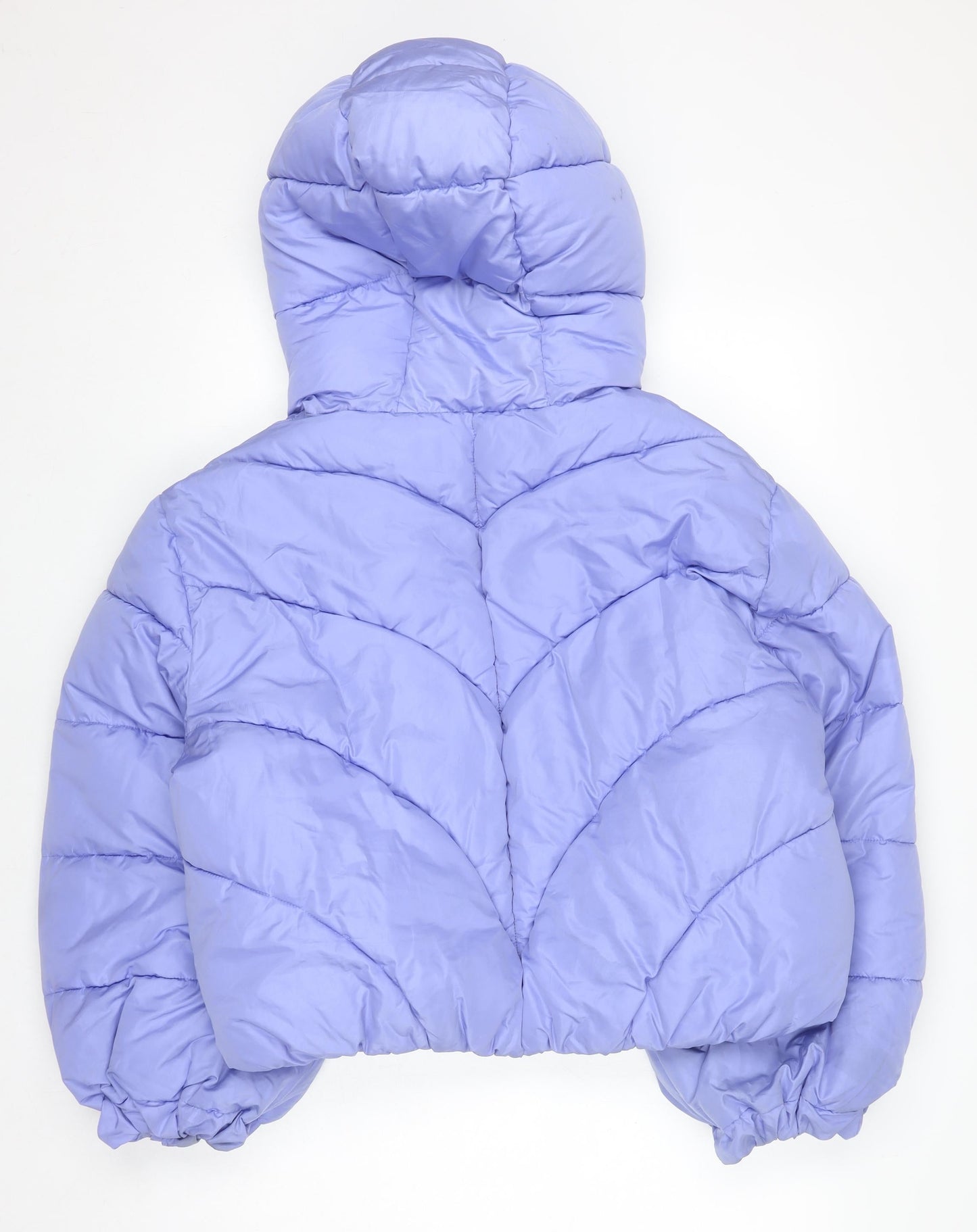 JDY Women's Purple Cropped Puffer Jacket XL Hooded Lined Zip Winter