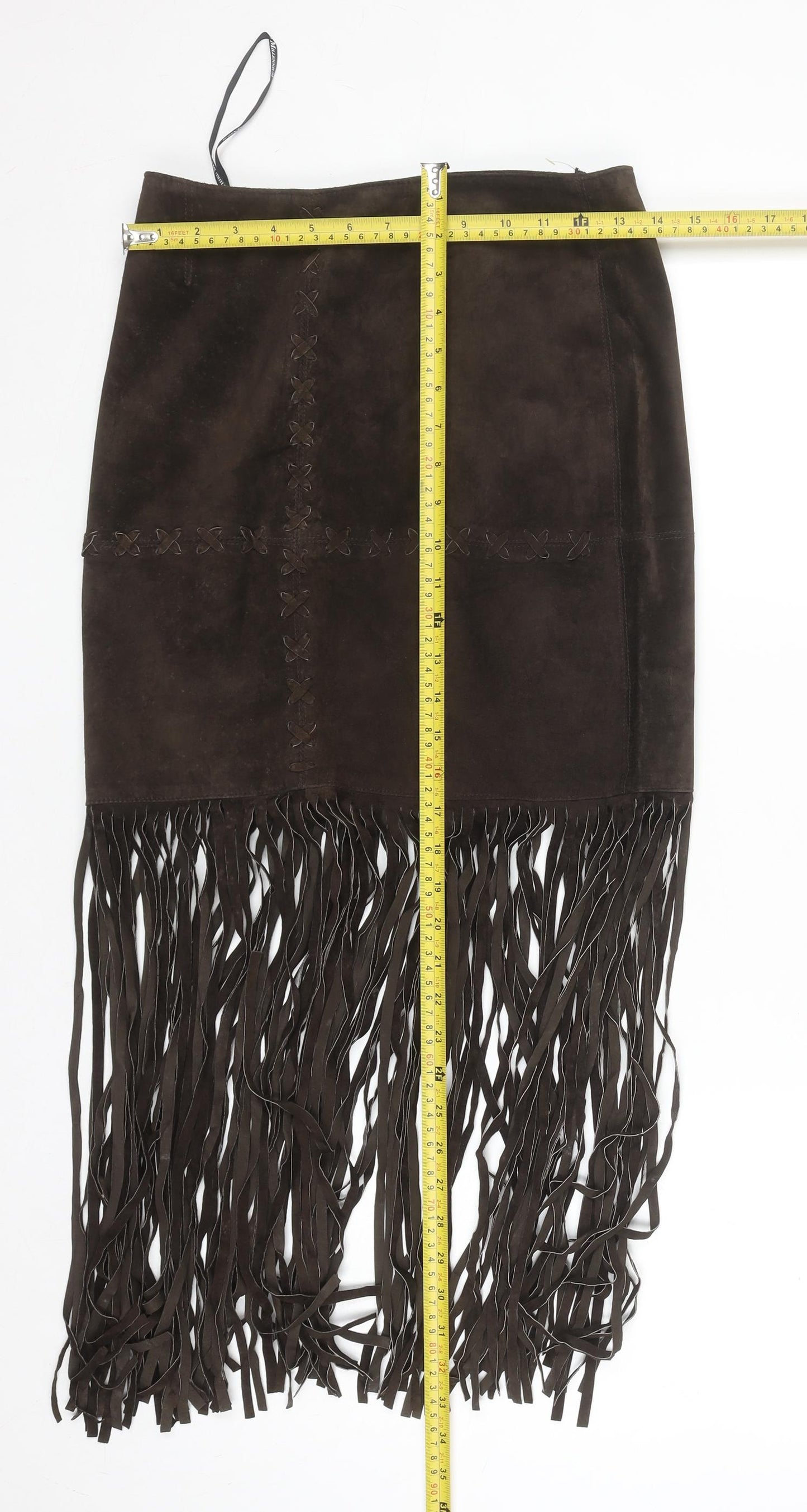 Third Millennium Women Brown Suede Fringe Long Skirt S Western Style