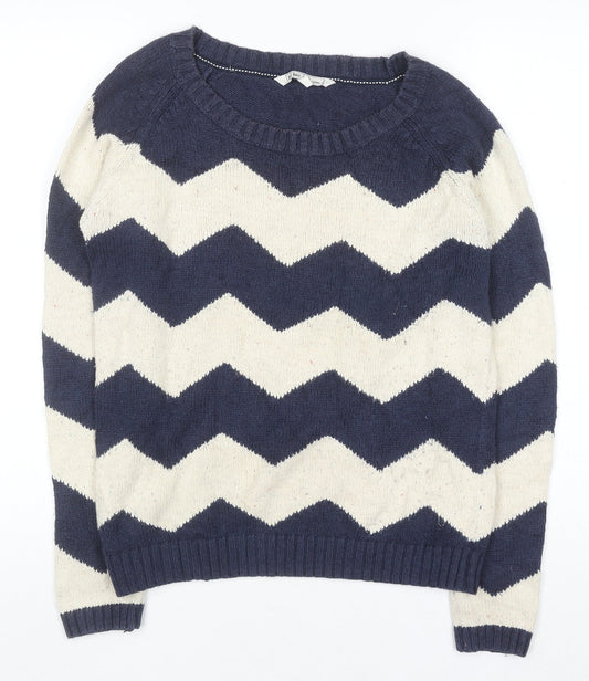 Fat Face Women's Blue & Cream Chevron Knit Jumper Size 12