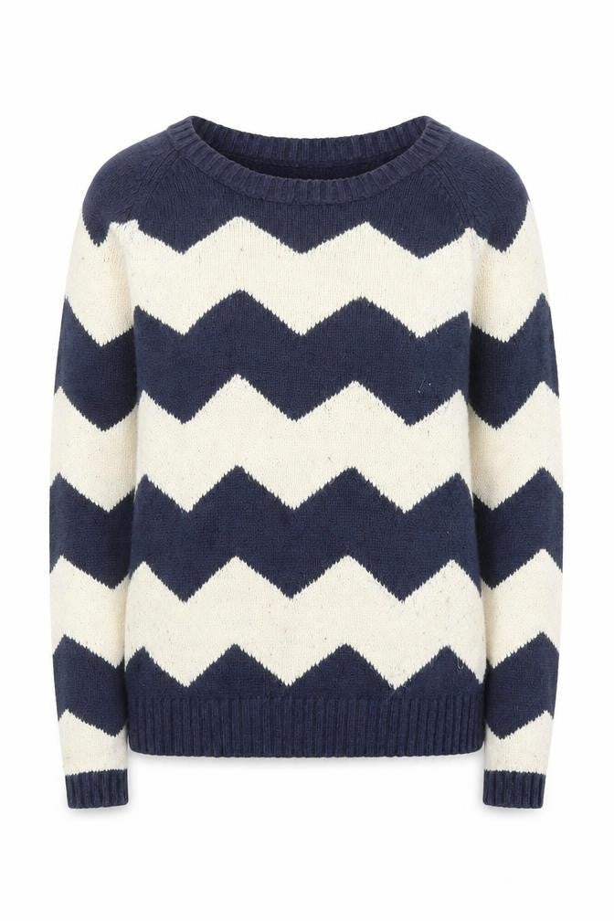 FatFace Women's Blue & Cream Chevron Knit Jumper Size 12
