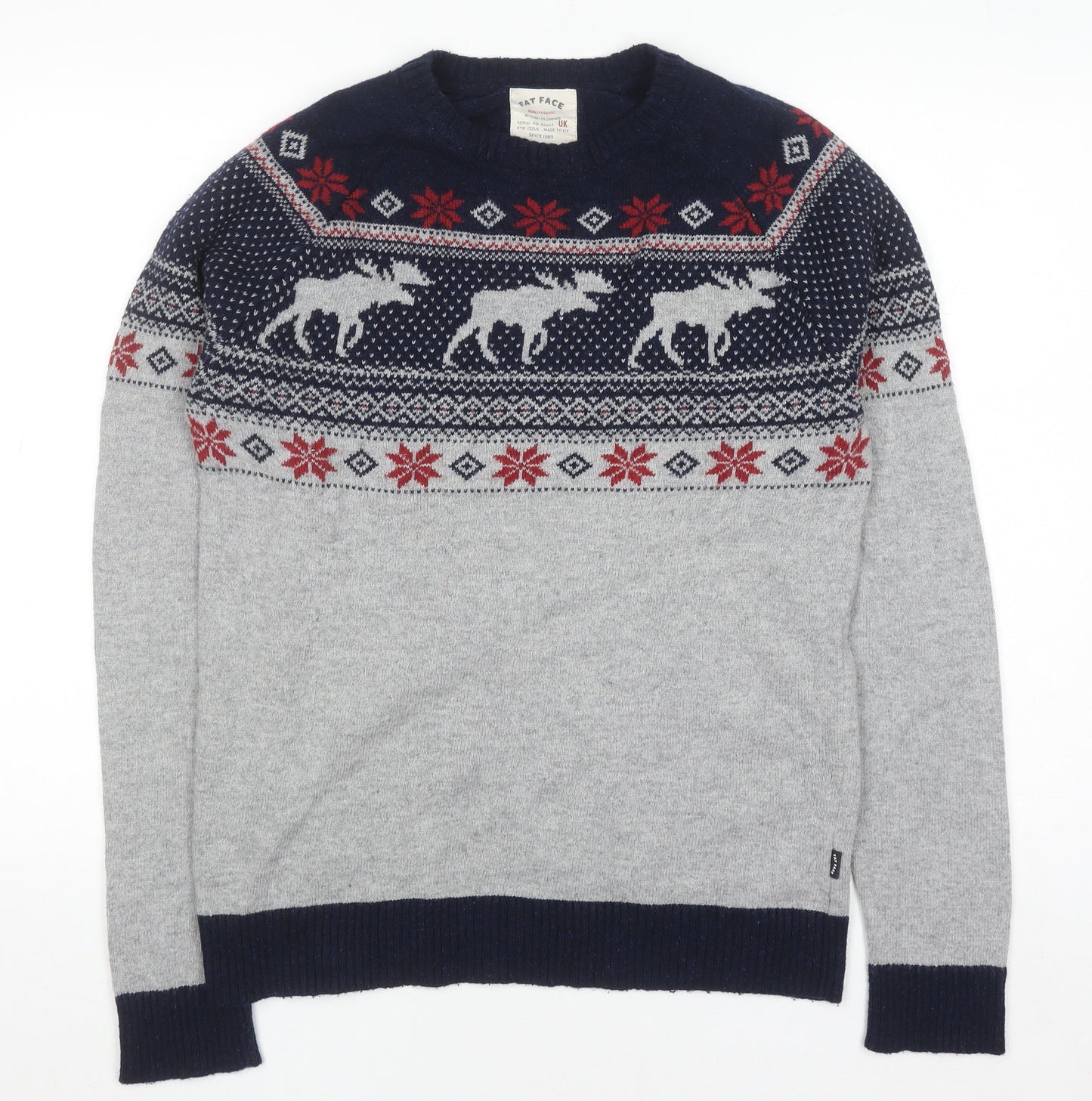 Fat Face Men's Grey Fair Isle Wool Blend Jumper Size M