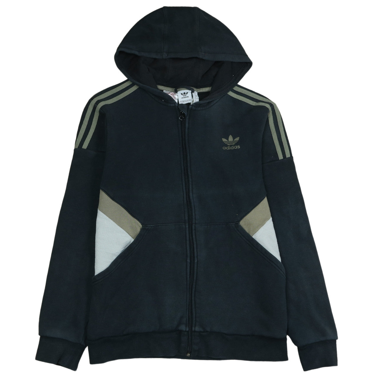 Adidas Boys Black Full Zip Hoodie XL 15-16 Years with Logo & Pockets